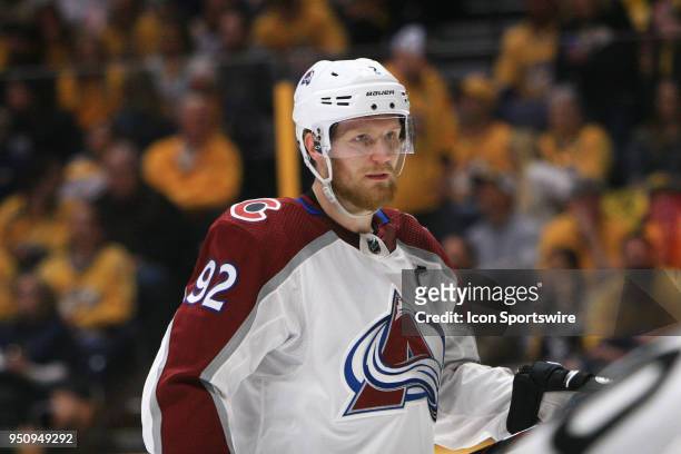 Colorado Avalanche left wing Gabriel Landeskog is shown during Game Five of Round One of the Stanley Cup Playoffs between the Colorado Avalanche and...