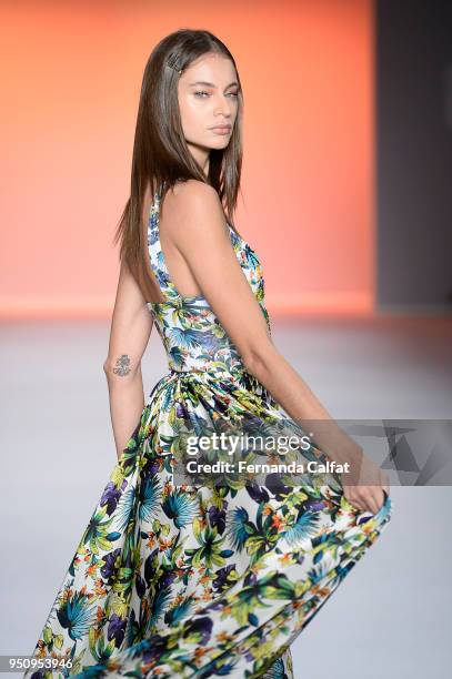 Model walks at Amir Slama Runway at SPFW N45 Summer 2019 at Ibirapuera's Bienal Pavilion on April 24, 2018 in Sao Paulo, Brazil.