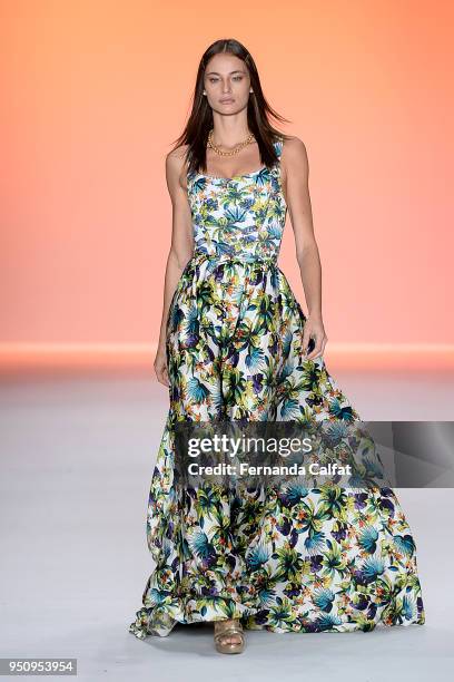 Model walks at Amir Slama Runway at SPFW N45 Summer 2019 at Ibirapuera's Bienal Pavilion on April 24, 2018 in Sao Paulo, Brazil.