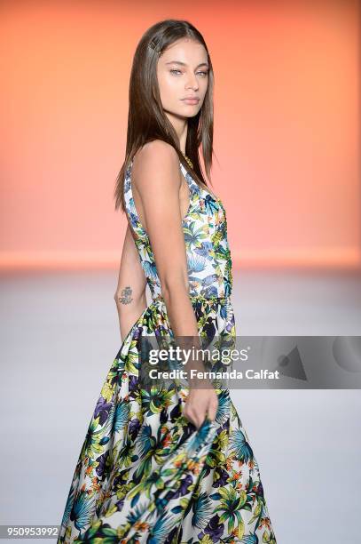 Model walks at Amir Slama Runway at SPFW N45 Summer 2019 at Ibirapuera's Bienal Pavilion on April 24, 2018 in Sao Paulo, Brazil.