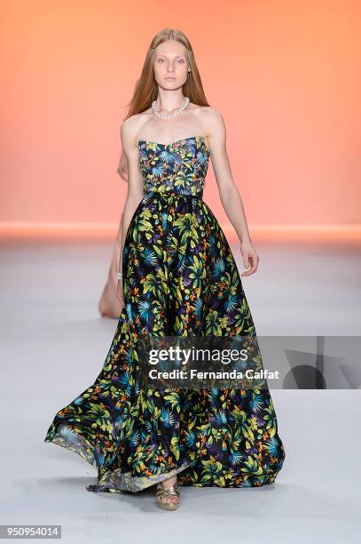 Model walks at Amir Slama Runway at SPFW N45 Summer 2019 at Ibirapuera's Bienal Pavilion on April 24, 2018 in Sao Paulo, Brazil.