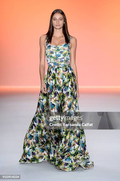 Model walks at Amir Slama Runway at SPFW N45 Summer 2019 at Ibirapuera's Bienal Pavilion on April 24, 2018 in Sao Paulo, Brazil.