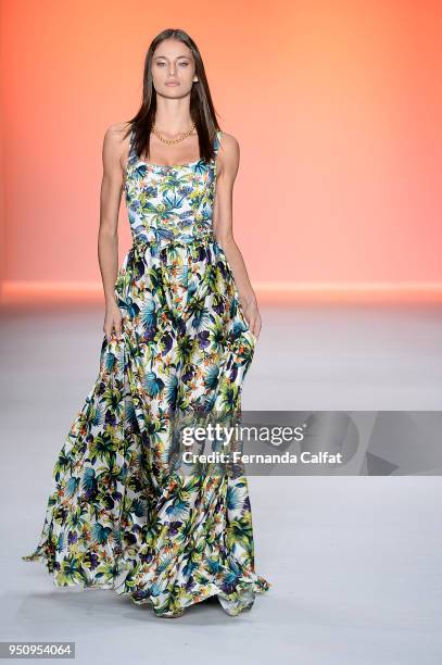 Model walks at Amir Slama Runway at SPFW N45 Summer 2019 at Ibirapuera's Bienal Pavilion on April 24, 2018 in Sao Paulo, Brazil.