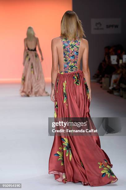 Details at Amir Slama Runway at SPFW N45 Summer 2019 at Ibirapuera's Bienal Pavilion on April 24, 2018 in Sao Paulo, Brazil.