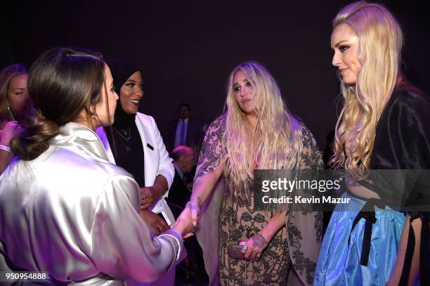 Aly Raisman, Olympic Fencer Ibtihaj Muhammad, Kesha and Lindsey Vonn attend the 2018 Time 100 Gala at Jazz at Lincoln Center on April 24, 2018 in New...