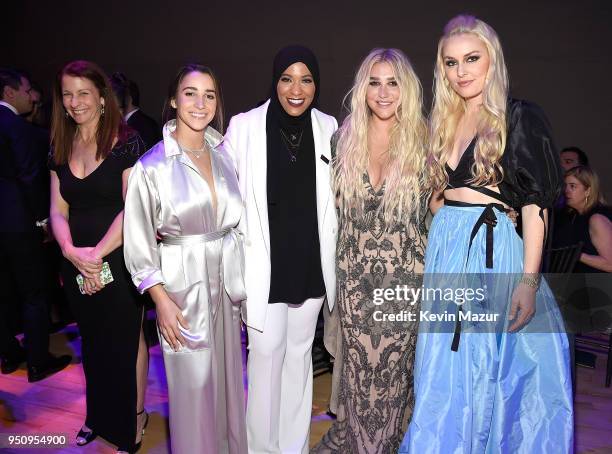 Aly Raisman, Olympic Fencer Ibtihaj Muhammad, Kesha and Lindsey Vonn attend the 2018 Time 100 Gala at Jazz at Lincoln Center on April 24, 2018 in New...