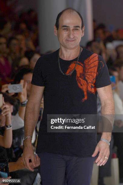 Amir Slama walks at Amir Slama Runway at SPFW N45 Summer 2019 at Ibirapuera's Bienal Pavilion on April 24, 2018 in Sao Paulo, Brazil.