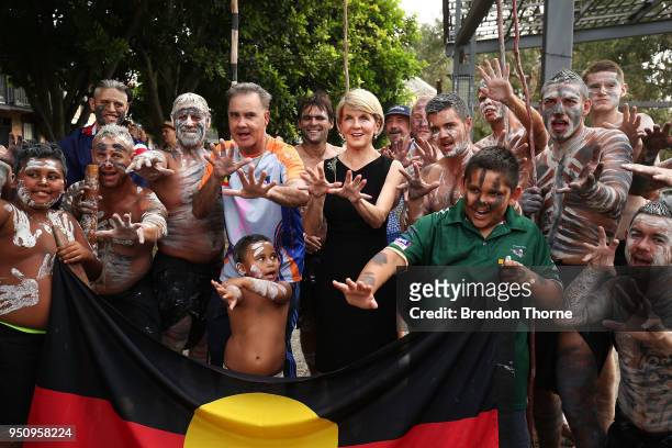 Australian Minister for Foreign Affairs, Julie Bishop poses with The Glen Dancers in Australian Light Horse Brigade uniform prior to the Coloured...