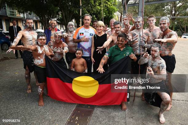 Australian Minister for Foreign Affairs, Julie Bishop poses with The Glen Dancers in Australian Light Horse Brigade uniform prior to the Coloured...