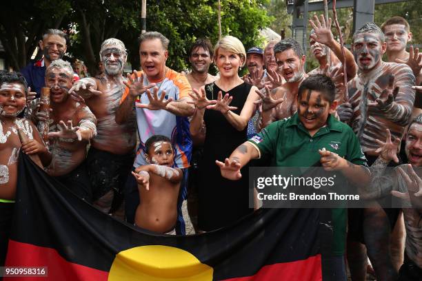 Australian Minister for Foreign Affairs, Julie Bishop poses with The Glen Dancers in Australian Light Horse Brigade uniform prior to the Coloured...