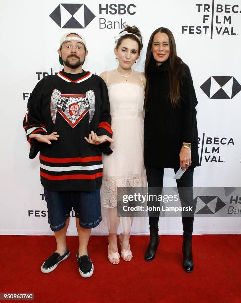 Kevin Smith, Harley Quinn Smith and Jennifer Schwalbach attend "All These Small Moments" during the 2018 Tribeca Film Festival at SVA Theater on...