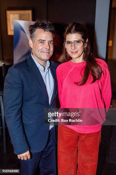 Sebastian Lelio and Marisa Tomei attends the 2018 Tribeca Film Festival After-Party for Disobedience at Distilled NY on April 24, 2018 in New York...