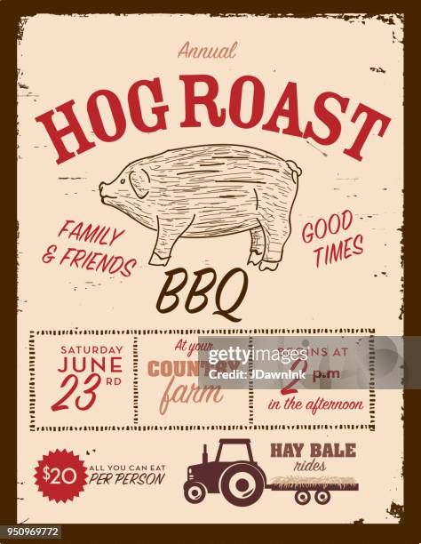 country hog roast invitation design template - domestic pig stock illustrations