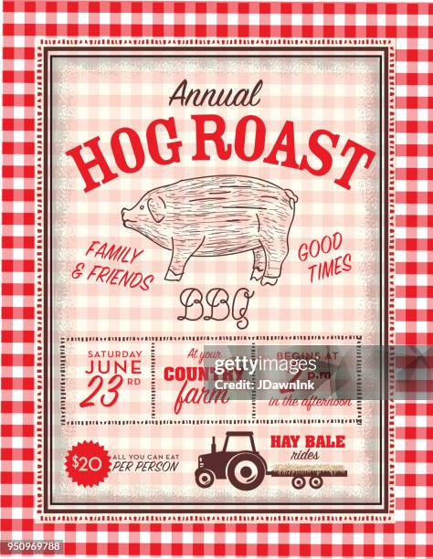 country hog roast invitation design template - roasted stock illustrations