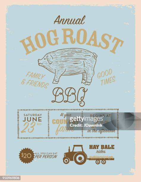 country hog roast invitation design template - domestic pig stock illustrations