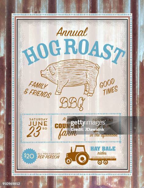 country hog roast invitation design template - old tractor stock illustrations