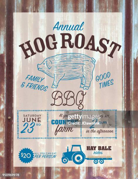 country hog roast invitation design template - old tractor stock illustrations