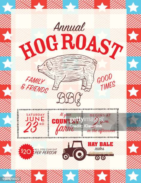 country hog roast invitation design template - domestic pig stock illustrations