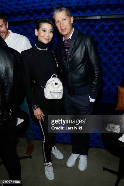 Sung-Joo Kim and Stefano Tonchi attend the 2018 Tribeca Studios and MCM Sneak Preview Of Women's Hip Hop At Public Hotel on April 24, 2018 in New...