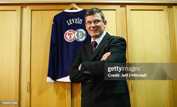 Craig Levein poses as he is is unveiled as the new Scotland football coach at Hampden Park on December 23, 2009 in Glasgow, Scotland. The former...