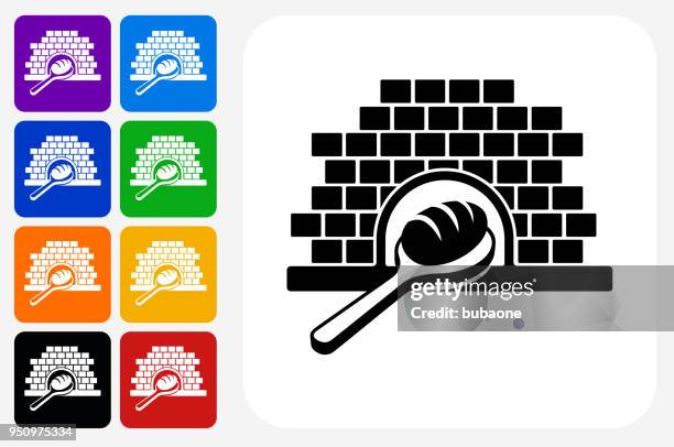 baking bread icon square button set - baking bread stock illustrations