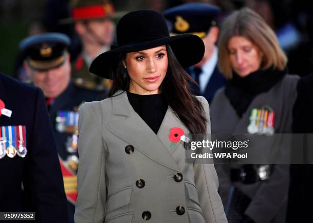 Prince Harry and Meghan Markle attend the Dawn Service at Wellington Arch to commemorate Anzac Day on April 25, 2018 in London, United Kingdom.