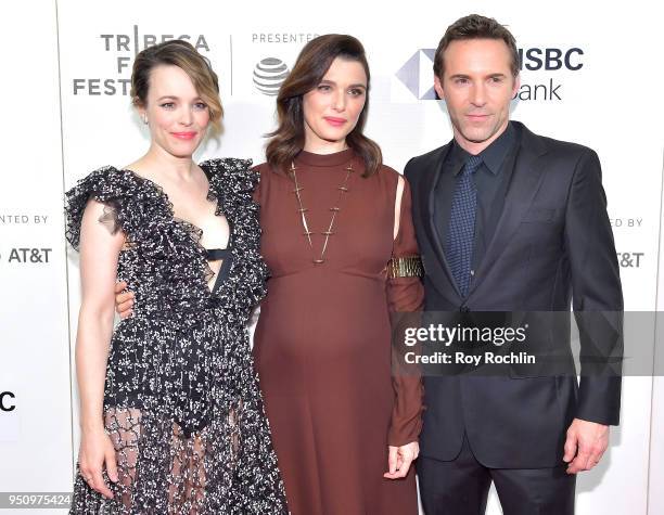 Rachel McAdams, Rachel Weisz and Alessandro Nivola attend the "Disobedience" premiere during the 2018 Tribeca Film Festival at BMCC Tribeca PAC on...