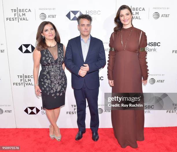 Frida Torresblanco, Sebastian Lelio and Rachel Weisz attend the "Disobedience" premiere during the 2018 Tribeca Film Festival at BMCC Tribeca PAC on...