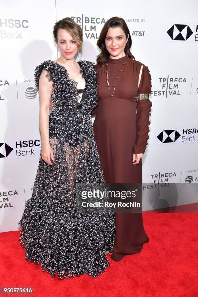 Rachel McAdams and Rachel Weisz attend the "Disobedience" premiere during the 2018 Tribeca Film Festival at BMCC Tribeca PAC on April 24, 2018 in New...