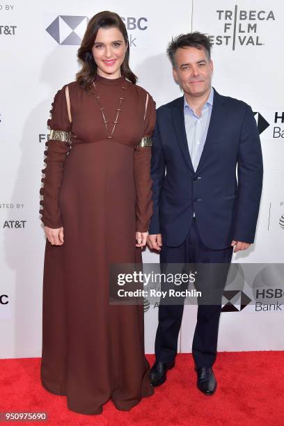 Rachel Weisz and Sebastian Lelio attend the "Disobedience" premiere during the 2018 Tribeca Film Festival at BMCC Tribeca PAC on April 24, 2018 in...