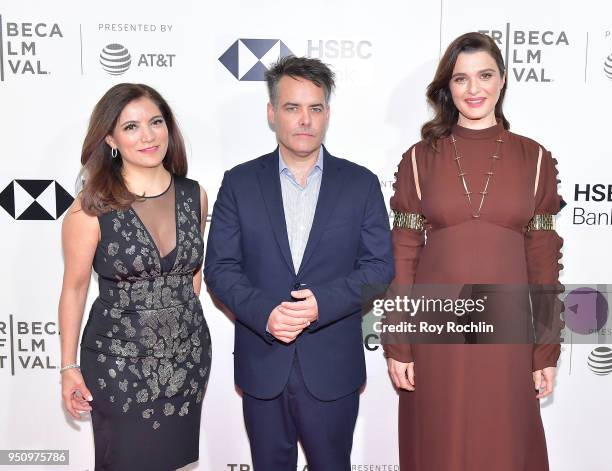 Frida Torresblanco, Sebastian Lelio and Rachel Weisz attend the "Disobedience" premiere during the 2018 Tribeca Film Festival at BMCC Tribeca PAC on...
