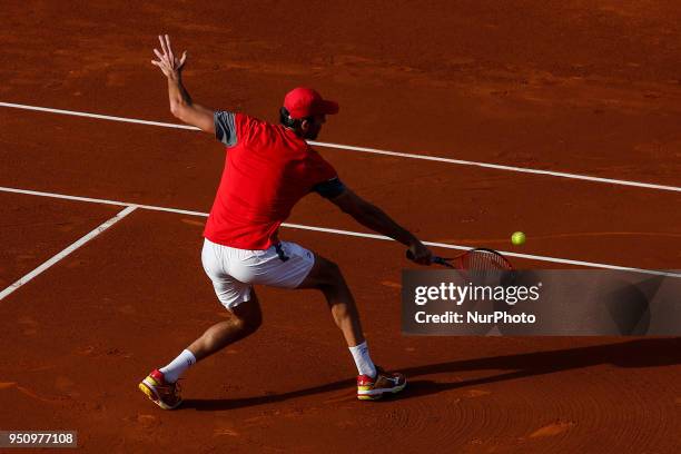 Ivo Karlovic from Croatia during the Barcelona Open Banc Sabadell 66º Trofeo Conde de Godo at Reial Club Tenis Barcelona on 24 of April of 2018 in...