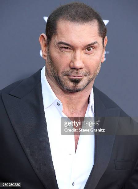 Dave Bautista arrives at the Premiere Of Disney And Marvel's "Avengers: Infinity War" on April 23, 2018 in Los Angeles, California.
