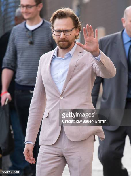 Tom Hiddleston is seen at 'Jimmy Kimmel Live' on April 24, 2018 in Los Angeles, California.