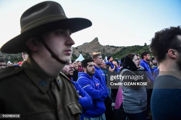 People attend a dawn service marking the 103rd anniversary of ANZAC Day in Canakkale, Turkey on April 25, 2018. - The April 25, 1915 landing of the...