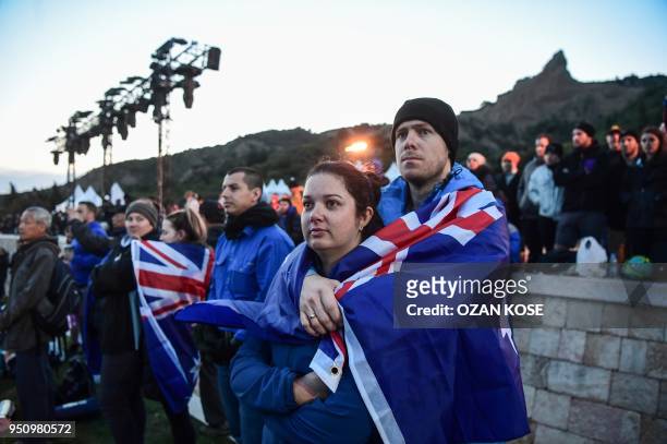 People attend a dawn service marking the 103rd anniversary of ANZAC Day in Canakkale, Turkey on April 25, 2018. - The April 25, 1915 landing of the...