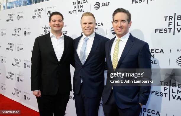 Jon Hurwitz, ,Hayden Schlossberg and Josh Heald attend "Cobra Kai" during the 2018 Tribeca Film Festival at SVA Theater on April 24, 2018 in New York...