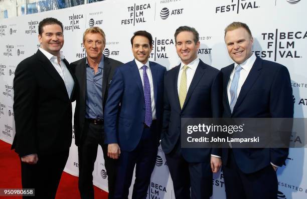 Jon Hurwitz, William Zabka, Ralph Macchio,Hayden Schlossberg and Josh Heald attend "Cobra Kai" during the 2018 Tribeca Film Festival at SVA Theater...