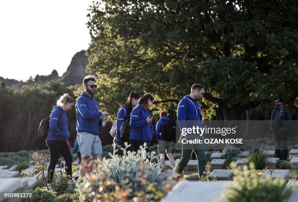 People visit Ariburnu Anzac cemetery at Anzac cove after a dawn service marking the 103rd anniversary of ANZAC Day in Canakkale, Turkey on April 25,...