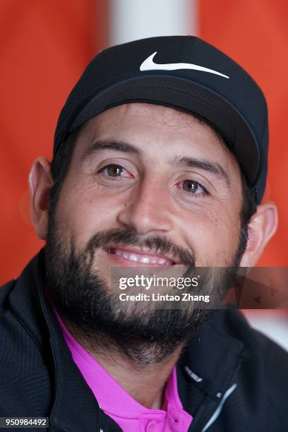 Alexander Levy of France attend a press conference prior to the start of the 2018 Volvo China Open at Topwin Golf and Country Club on April 25, 2018...