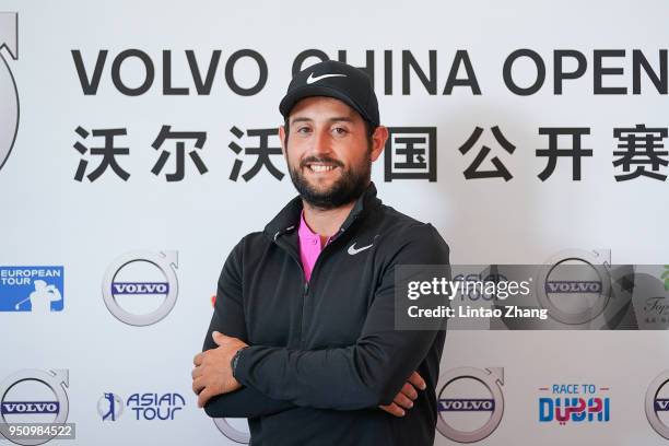 Alexander Levy of France attends a press conference prior to the start of the 2018 Volvo China Open at Topwin Golf and Country Club on April 25, 2018...