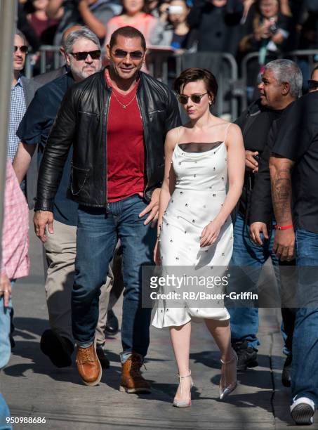 Dave Bautista and Scarlett Johansson are seen at 'Jimmy Kimmel Live' on April 24, 2018 in Los Angeles, California.