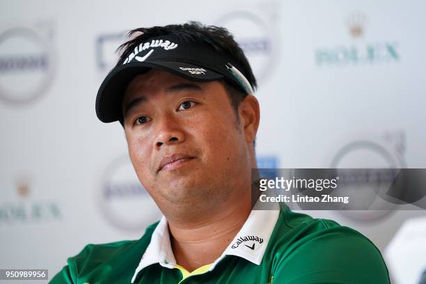 Kiradech Aphibarnrat of Thailand attend a press conference prior to the start of the 2018 Volvo China Open at Topwin Golf and Country Club on April...