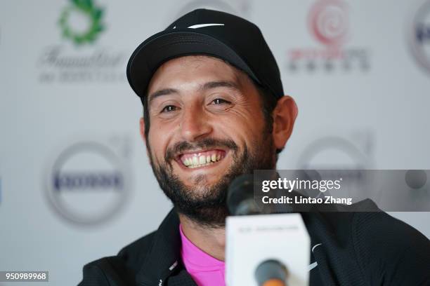 Alexander Levy of France attend a press conference prior to the start of the 2018 Volvo China Open at Topwin Golf and Country Club on April 25, 2018...