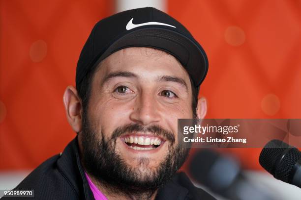 Alexander Levy of France attend a press conference prior to the start of the 2018 Volvo China Open at Topwin Golf and Country Club on April 25, 2018...