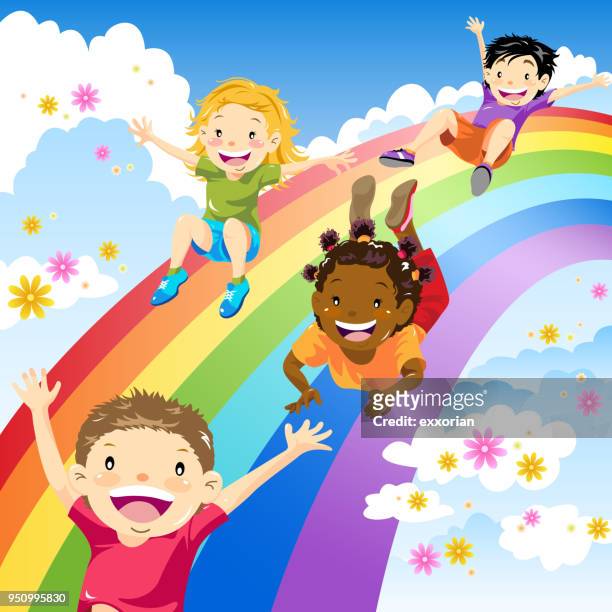 虹の子供たち - 滑る点のイラスト素材／クリップアート素材／マンガ素材／アイコン素材
