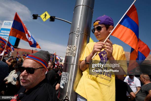 Members of the Armenian community gather to commemorate the 103rd anniversary of the Armenian Genocide. Los Angeles, California on April 24, 2018.