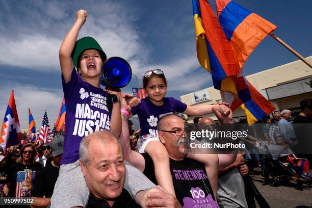 Members of the Armenian community gather to commemorate the 103rd anniversary of the Armenian Genocide. Los Angeles, California on April 24, 2018.