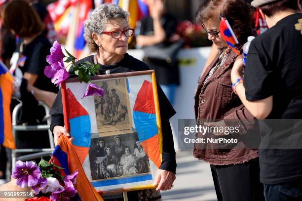 Members of the Armenian community gather to commemorate the 103rd anniversary of the Armenian Genocide. Los Angeles, California on April 24, 2018.