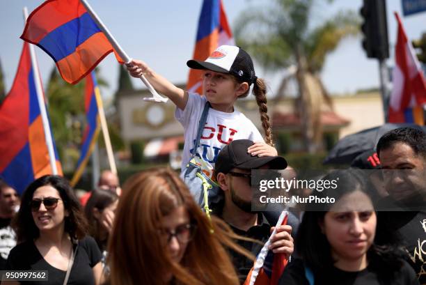 Members of the Armenian community gather to commemorate the 103rd anniversary of the Armenian Genocide. Los Angeles, California on April 24, 2018.